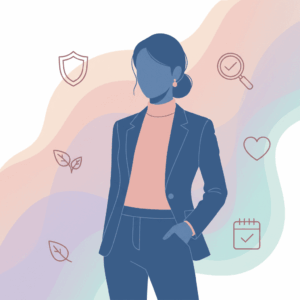 Silueta femenina amb icones de prevenció