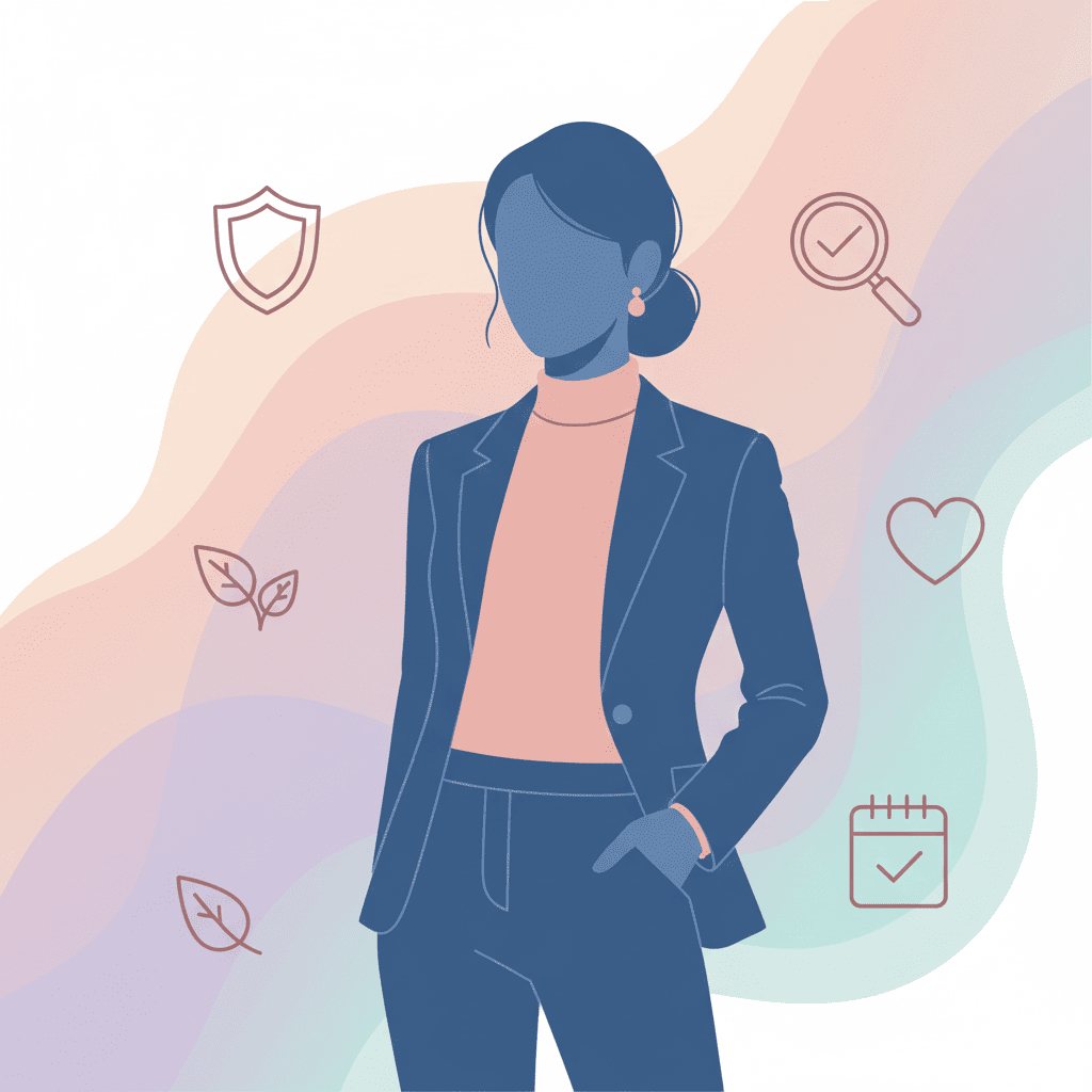 Silueta femenina amb icones de prevenció