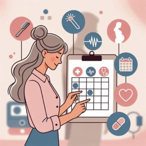 Il·lustració de revisions ginecològiques periòdiques per a la prevenció i control de la salut femenina.