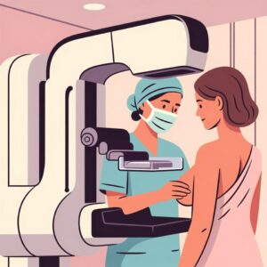 Il·lustració de la prova de mamografia utilitzada per detectar alteracions en el teixit mamari.