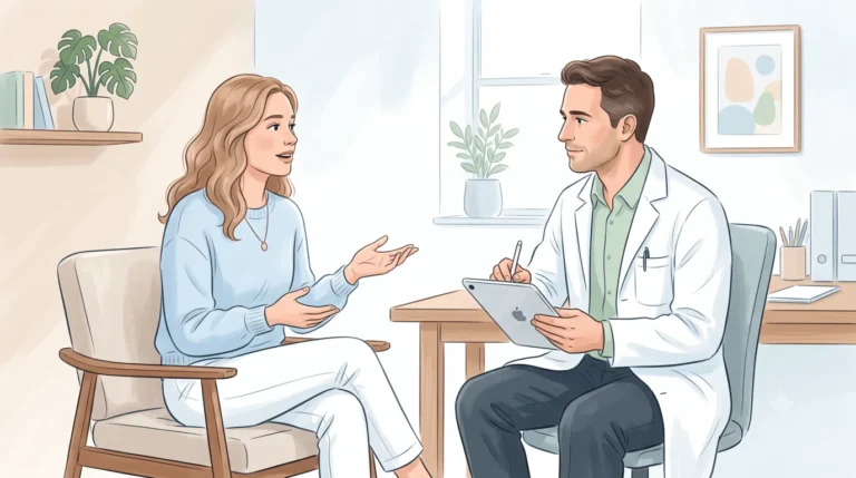 Mujer consultando sus síntomas con una especialista en ginecología