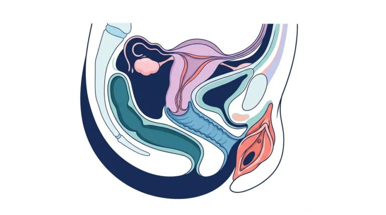Ilustración médica de la anatomía femenina relacionada con el dolor durante las relaciones sexuales