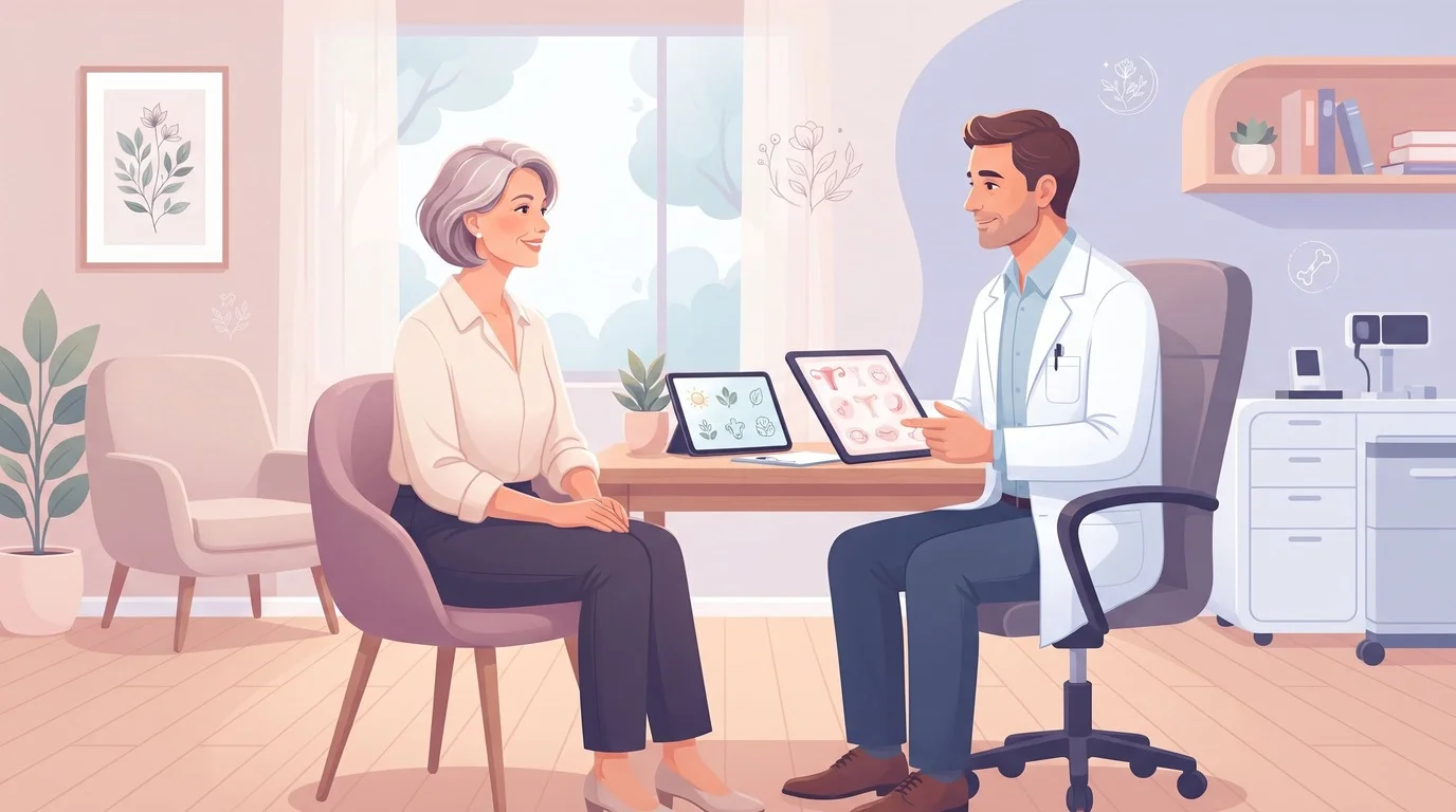 Paciente hablando sobre la menopausia con un ginecólogo en Figueres