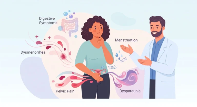 Ilustración sobre síntomas frecuentes de la endometriosis