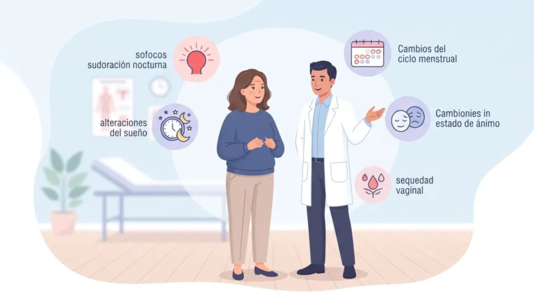 Ilustración de los principales síntomas asociados a la menopausia